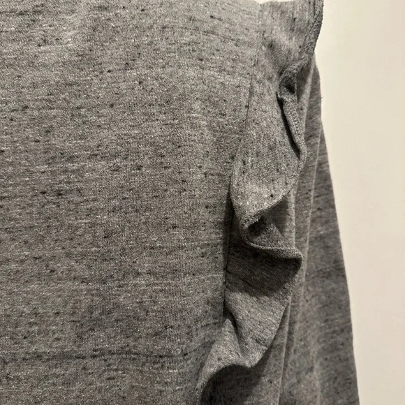 J Crew Mercantile  gray ruffled long sleeve shirt crew neck EUC SZL - Picture 3 of 6